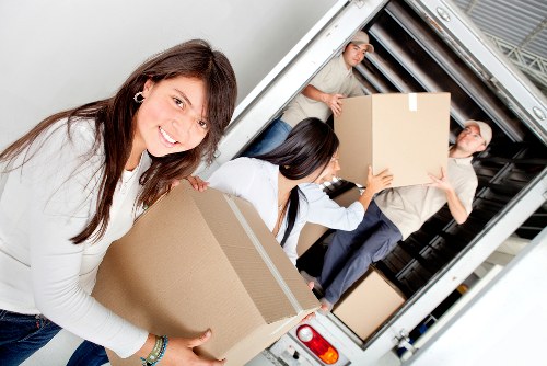 Commercial office furniture being prepared for relocation